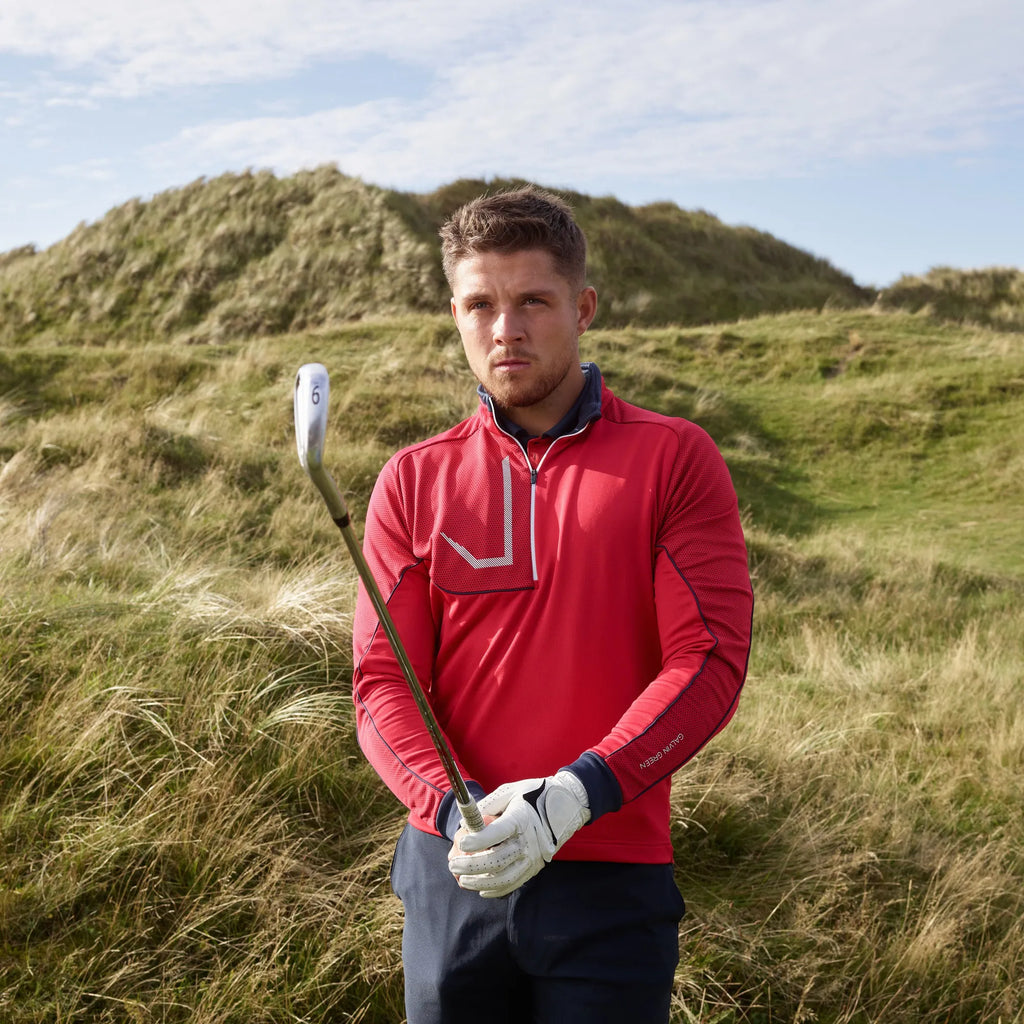 Daxton is a Insulating golf mid layer for Men in the color Imaginary Red(2)