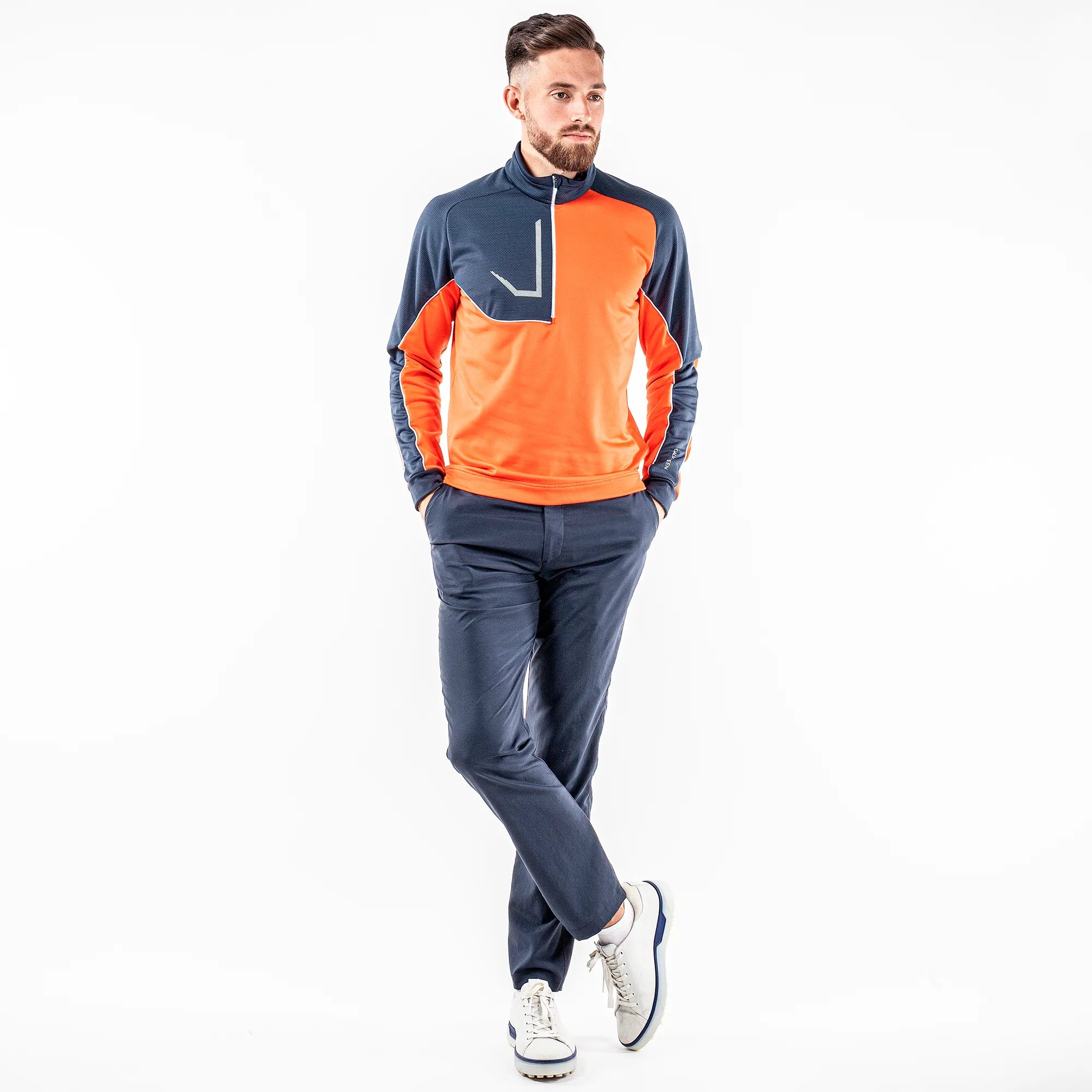 Daxton is a Insulating golf mid layer for Men in the color Orange(2)