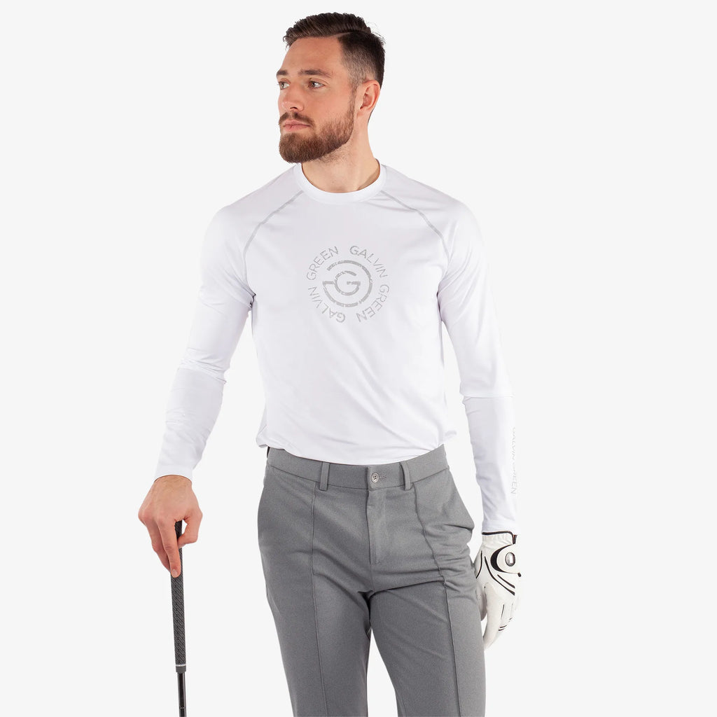 Enzo is a UV protection golf top for Men in the color White/Cool Grey(1)