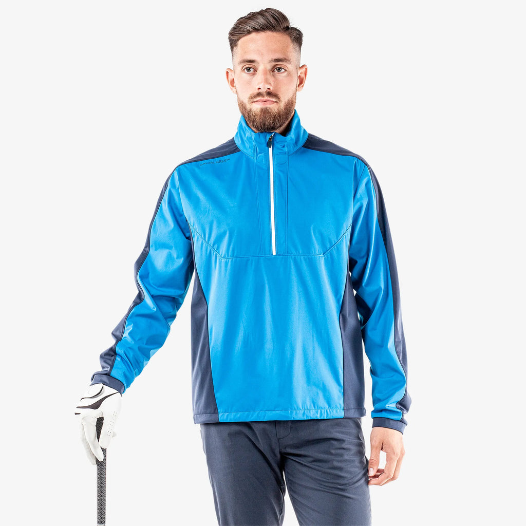 Lawrence is a Windproof and water repellent golf jacket for Men in the color Blue/Navy/White(1)