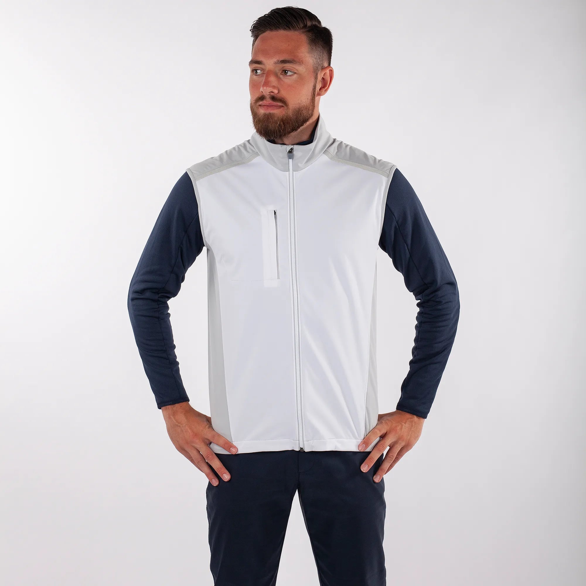 Lion is a Windproof and water repellent golf vest for Men in the color White base(1)