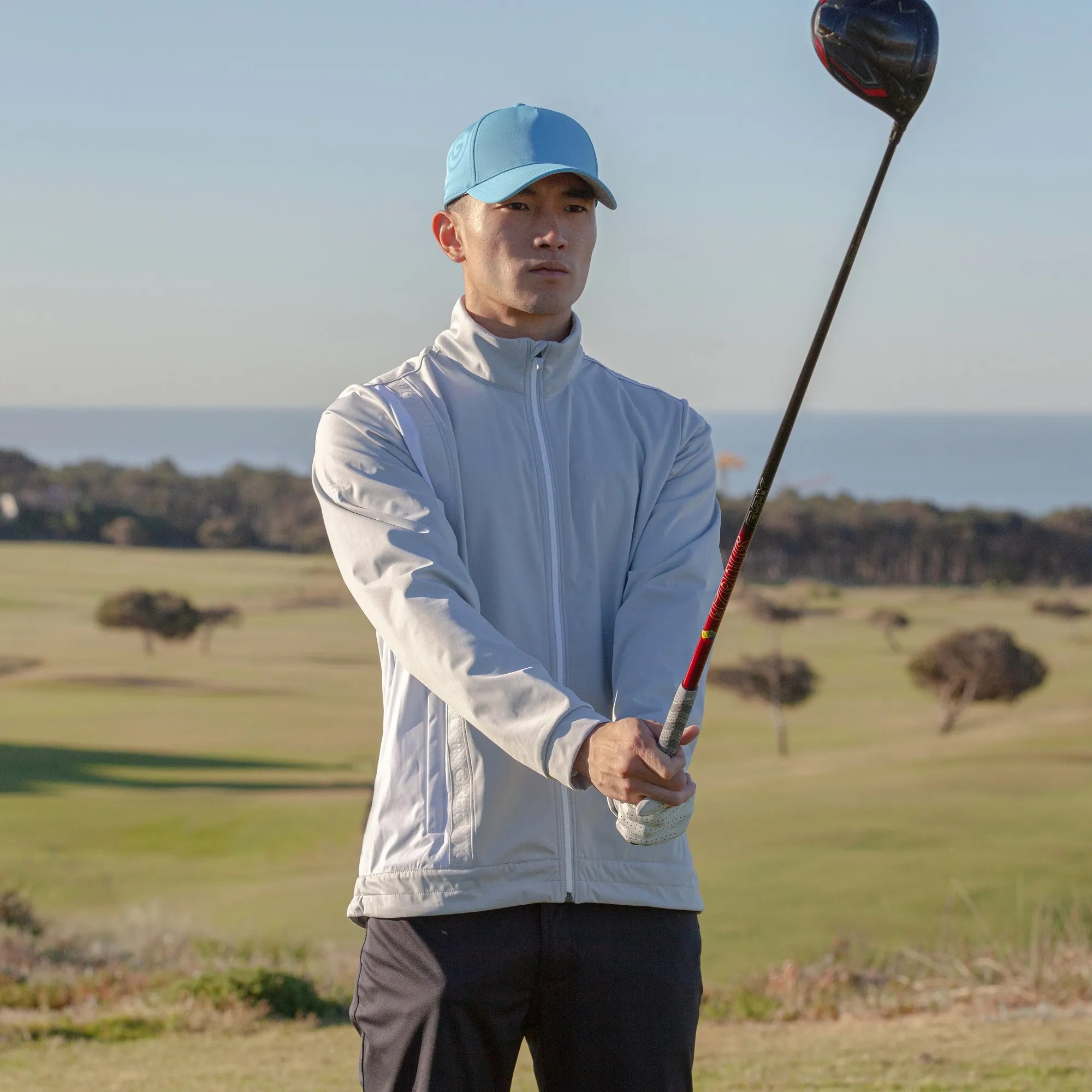 Lucien is a Windproof and water repellent golf jacket for Men in the color Cool Grey/White(9)