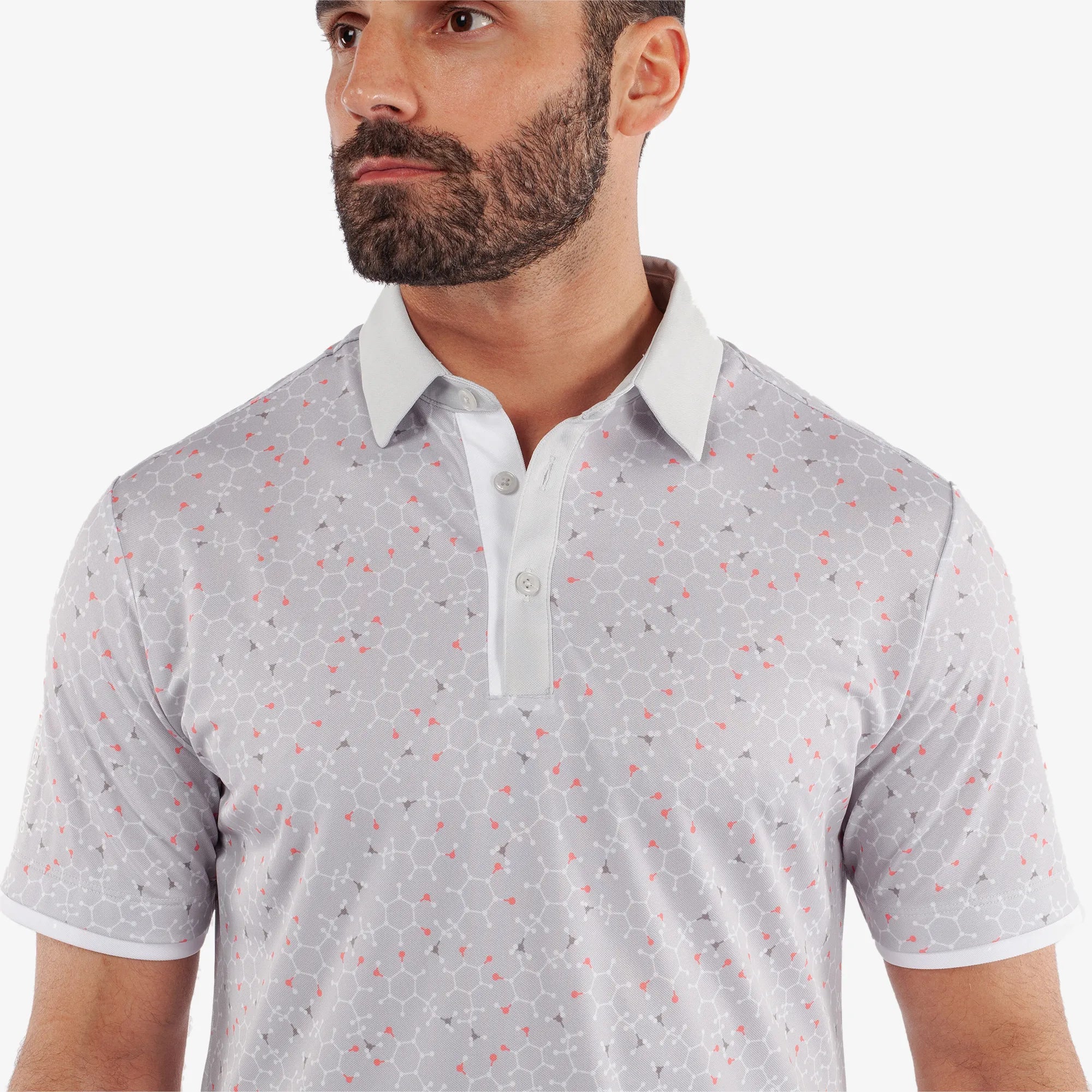 Mannix is a Breathable short sleeve golf shirt for Men in the color Cool Grey/Coral(3)