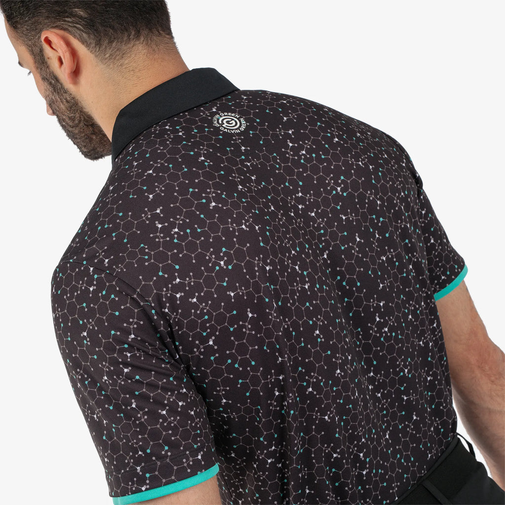 Mannix is a Breathable short sleeve golf shirt for Men in the color Black/Atlantis Green(5)