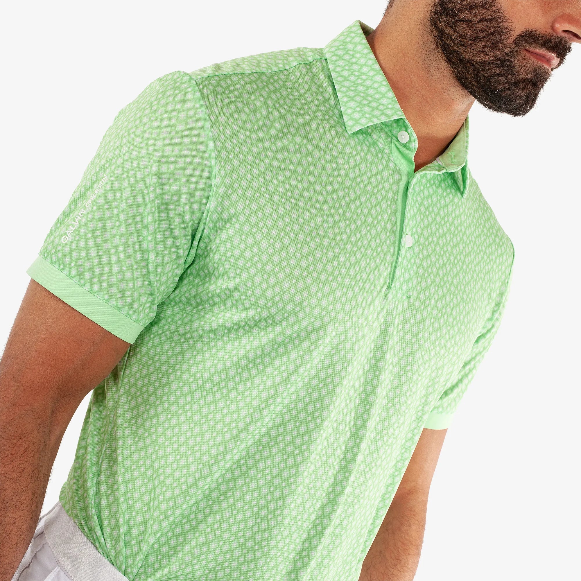 Manuel is a Breathable short sleeve golf shirt for Men in the color Fresh Green/White(3)