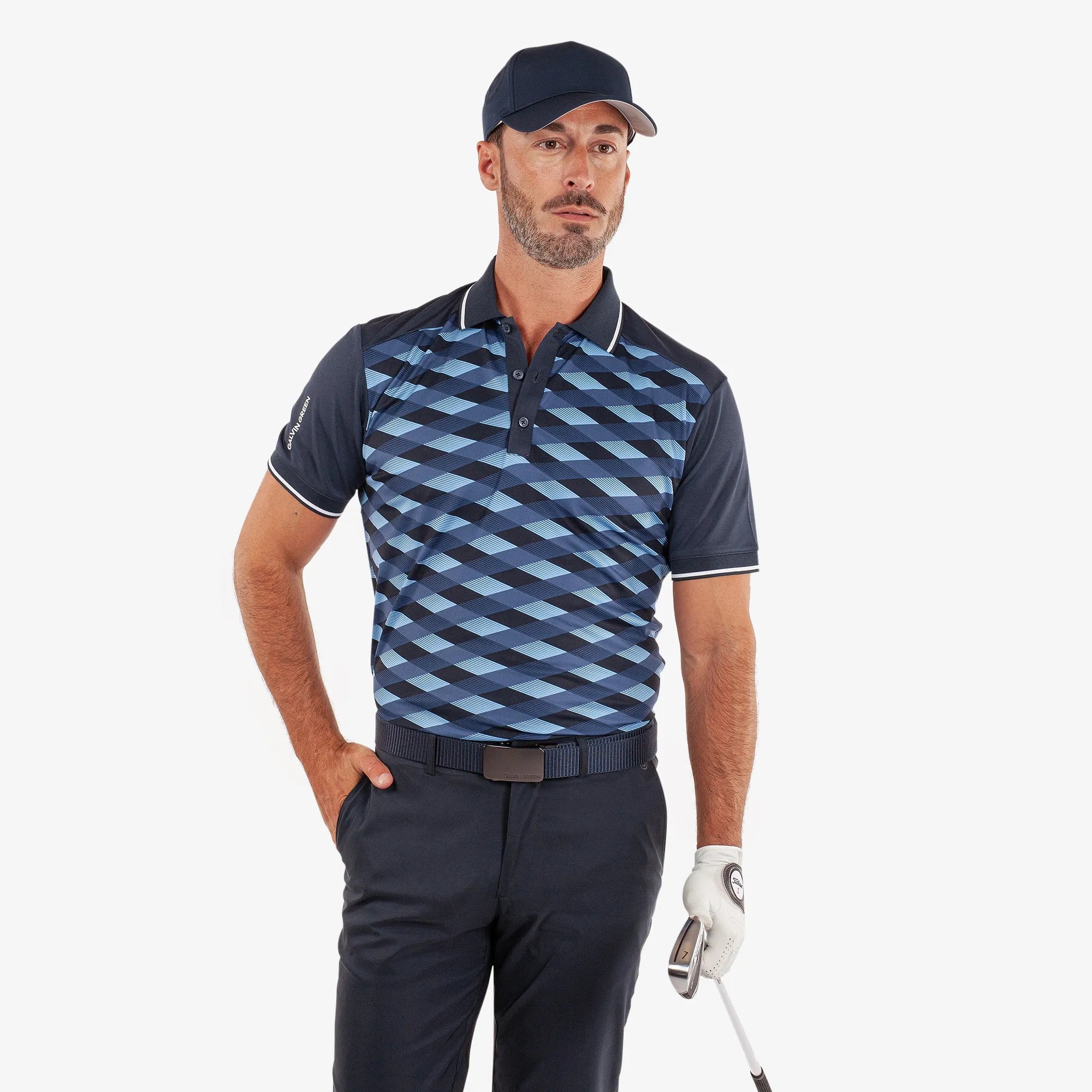 Marlon is a Breathable short sleeve golf shirt for Men in the color Navy/Moonlight Blue(1)
