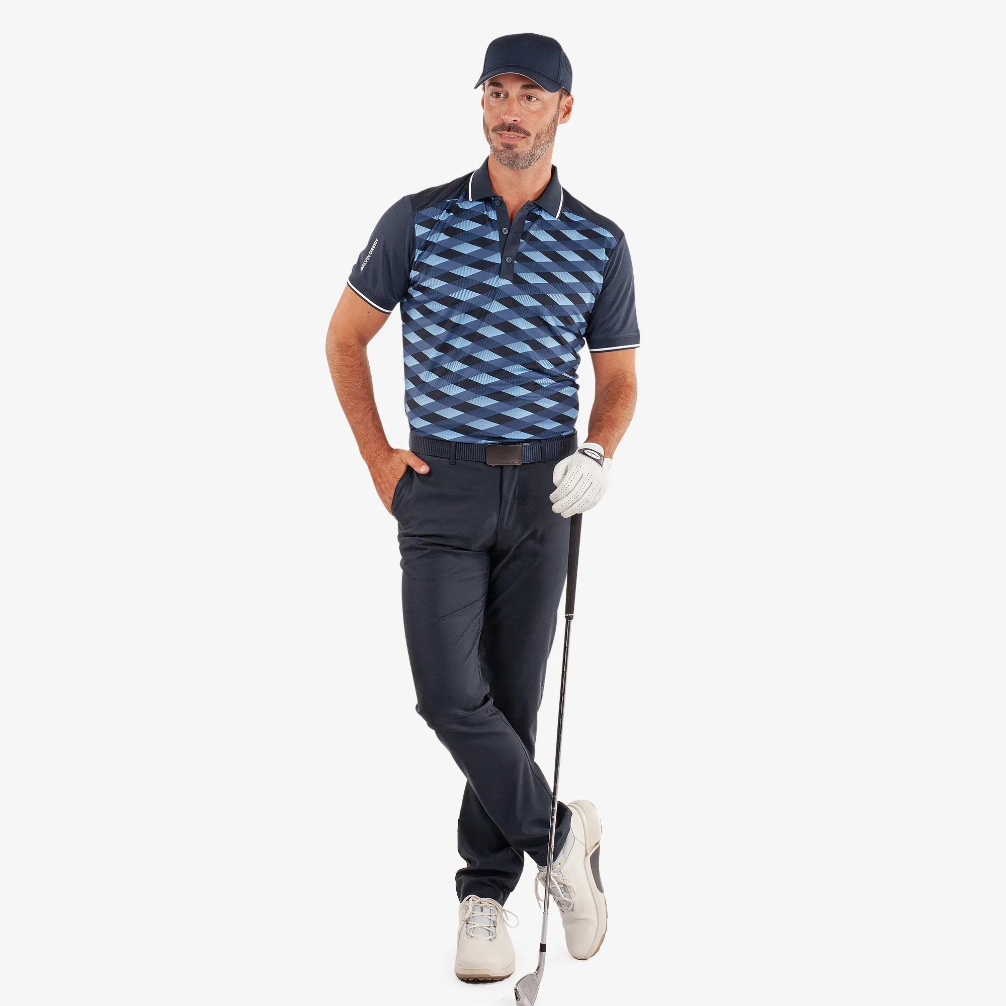 Marlon is a Breathable short sleeve golf shirt for Men in the color Navy/Moonlight Blue(2)