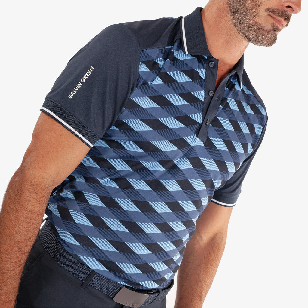 Marlon is a Breathable short sleeve golf shirt for Men in the color Navy/Moonlight Blue(3)