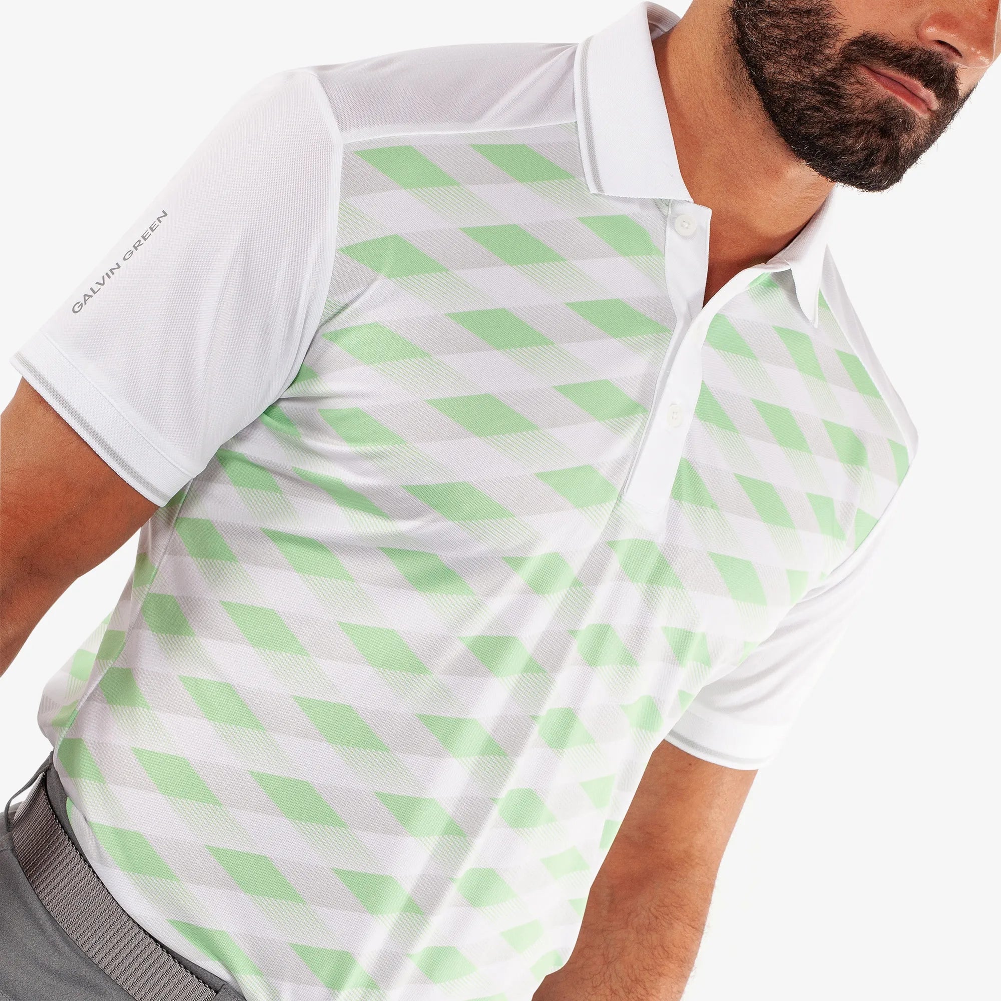 Marlon is a Breathable short sleeve golf shirt for Men in the color White/Fresh Green(3)