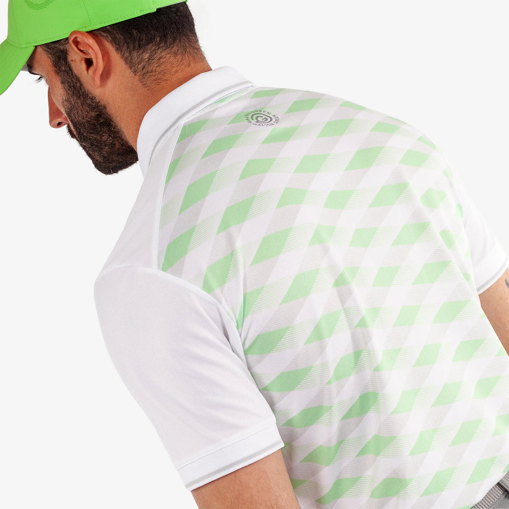 Marlon is a Breathable short sleeve golf shirt for Men in the color White/Fresh Green(5)