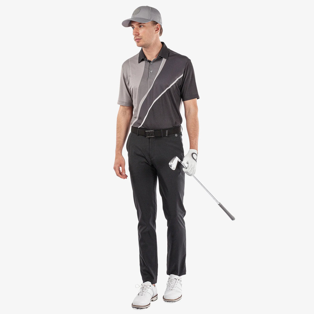 Mico is a Breathable short sleeve golf shirt for Men in the color Sharkskin/Forged Iron/Black(2)