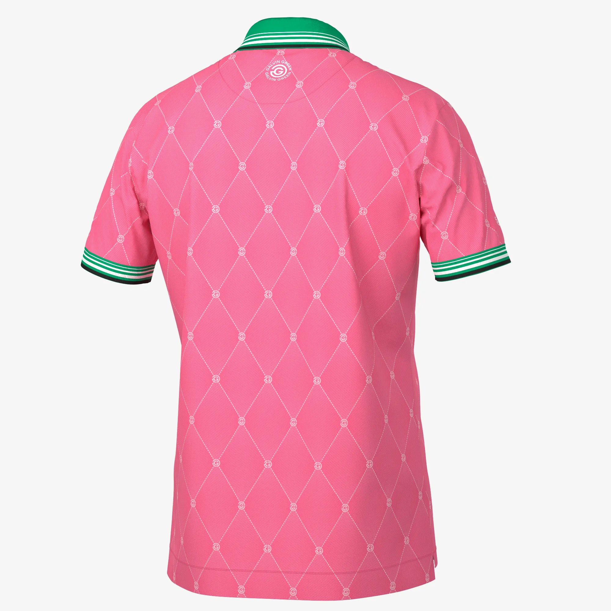 Miguel is a Breathable short sleeve golf shirt for Men in the color Pink/Golf Green(7)