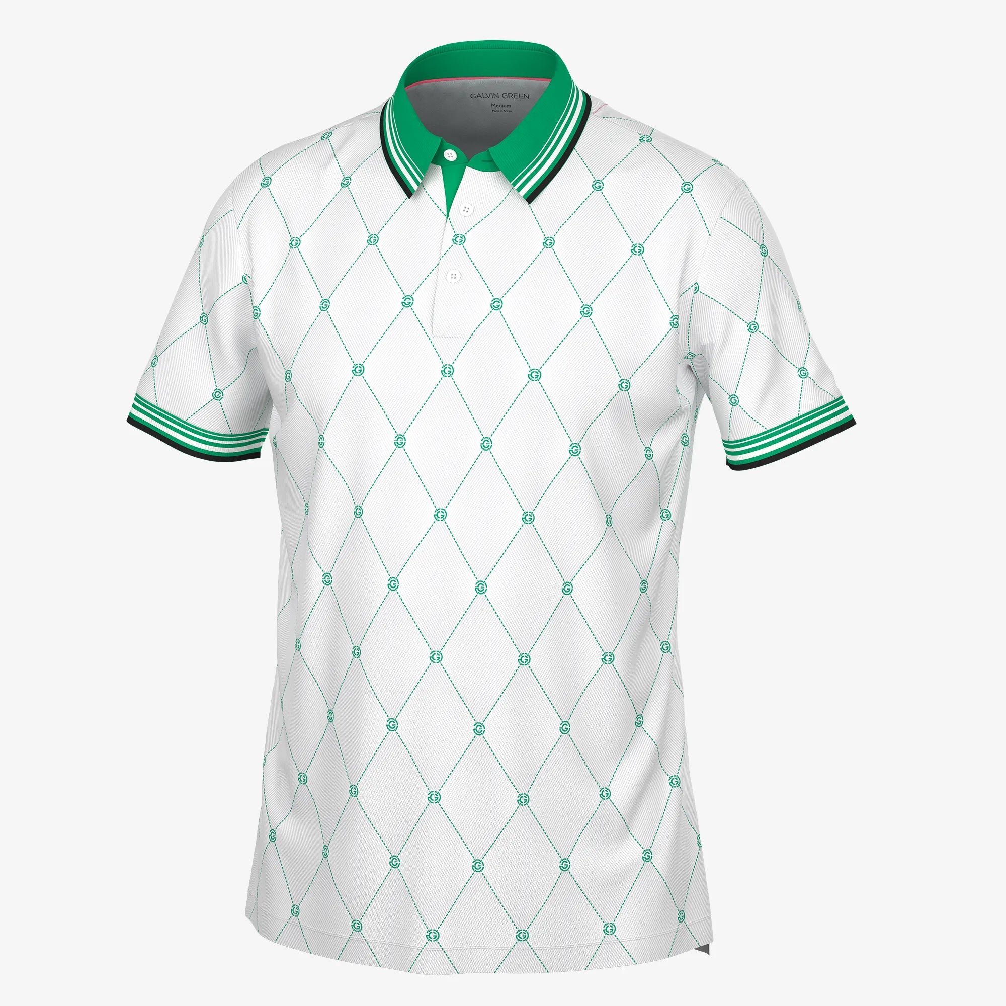 Miguel is a Breathable short sleeve golf shirt for Men in the color White/Golf Green(0)