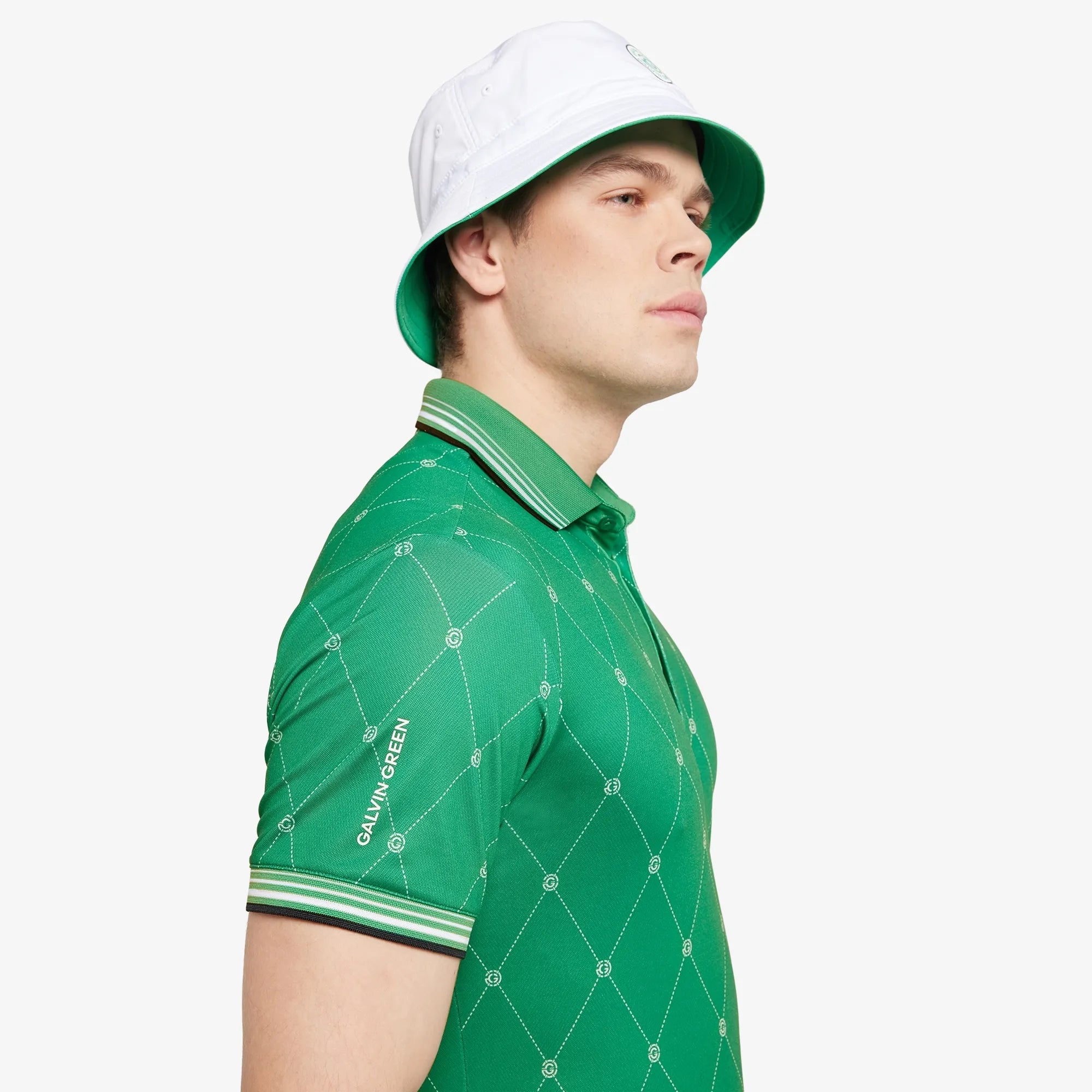 Miguel is a Breathable short sleeve golf shirt for Men in the color Golf Green/White(4)