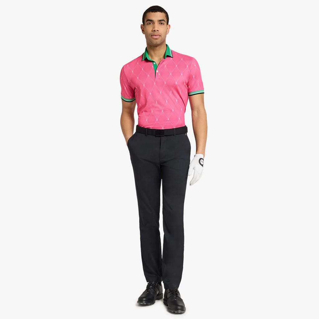 Miguel is a Breathable short sleeve golf shirt for Men in the color Pink/Golf Green(2)