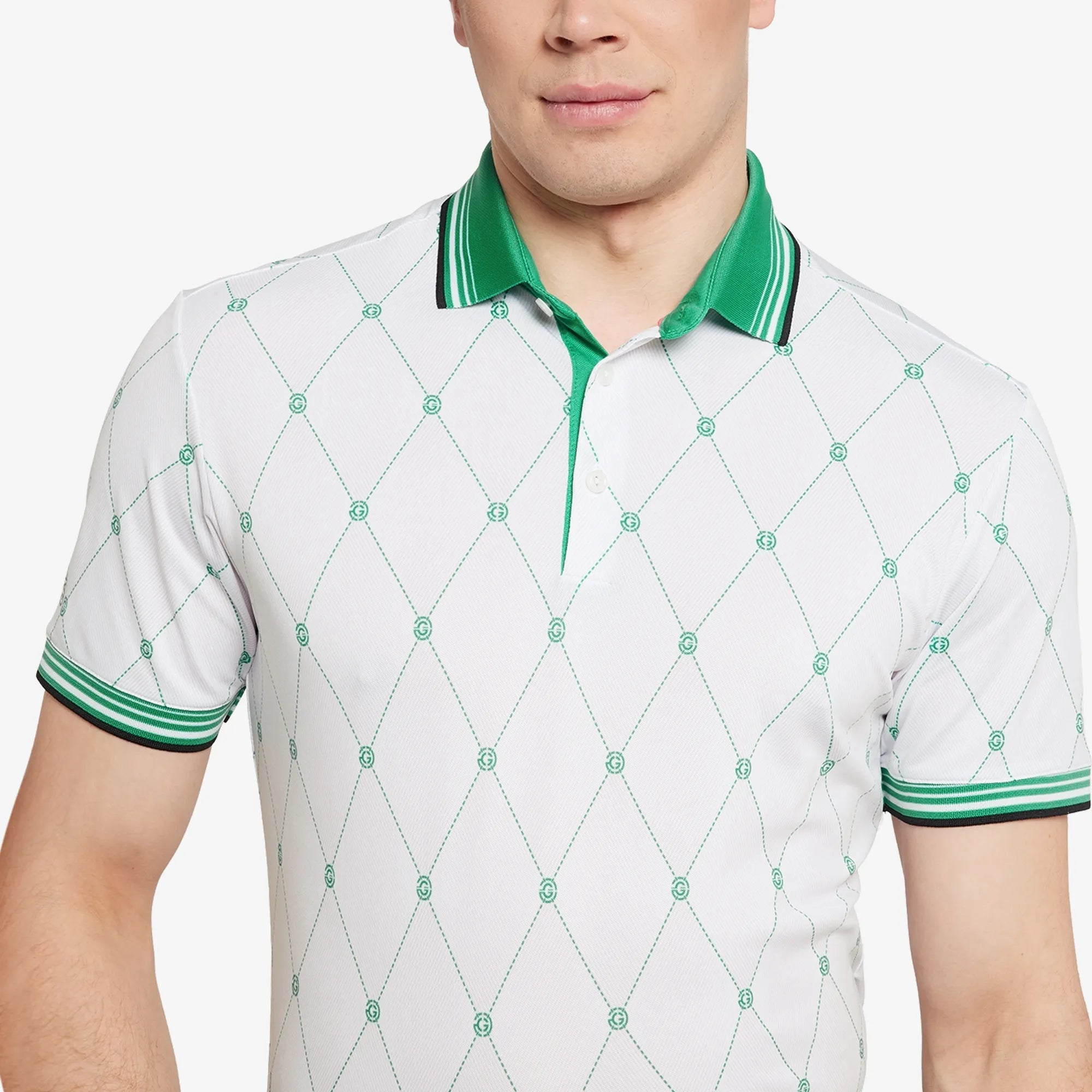 Miguel is a Breathable short sleeve golf shirt for Men in the color White/Golf Green(3)