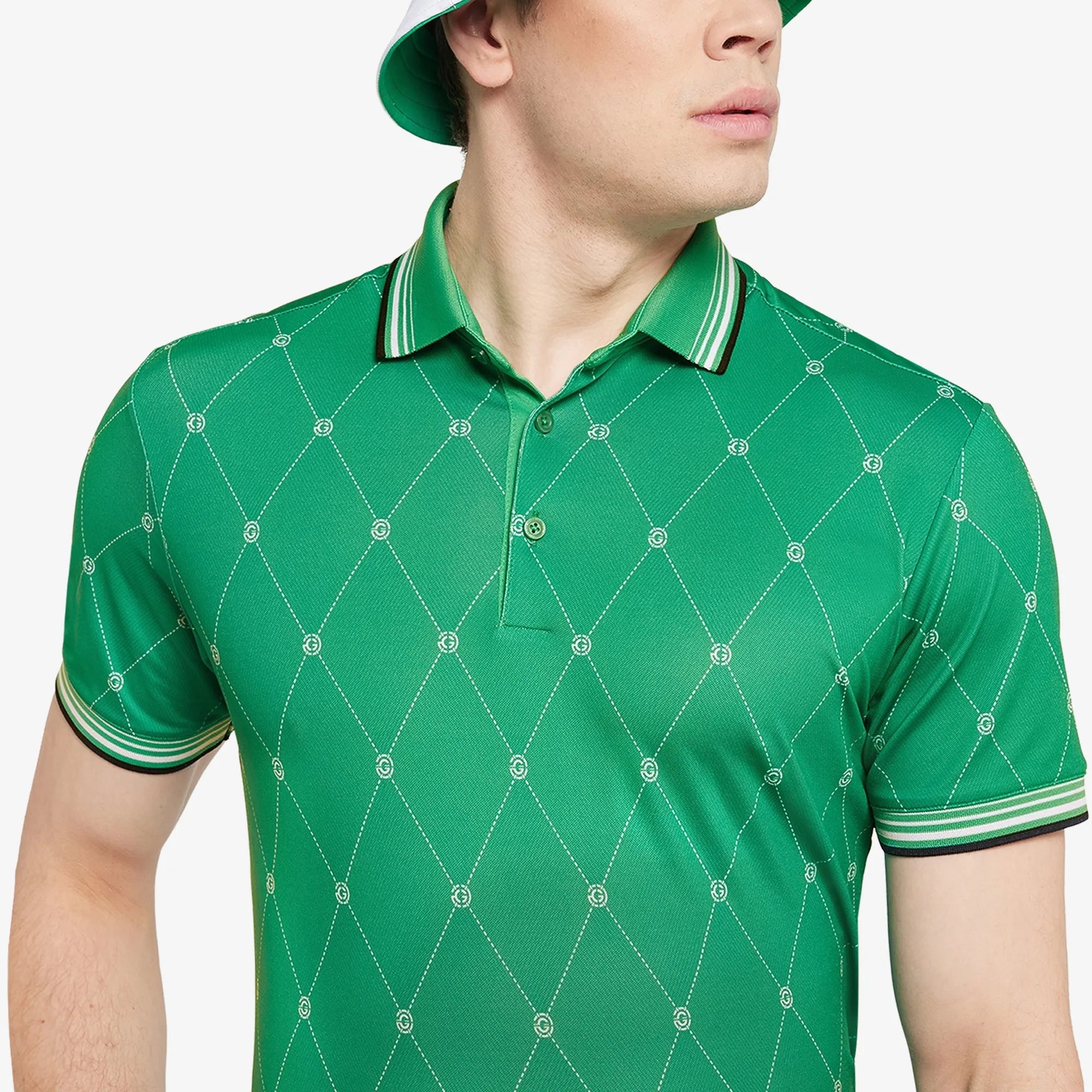 Miguel is a Breathable short sleeve golf shirt for Men in the color Golf Green/White(3)