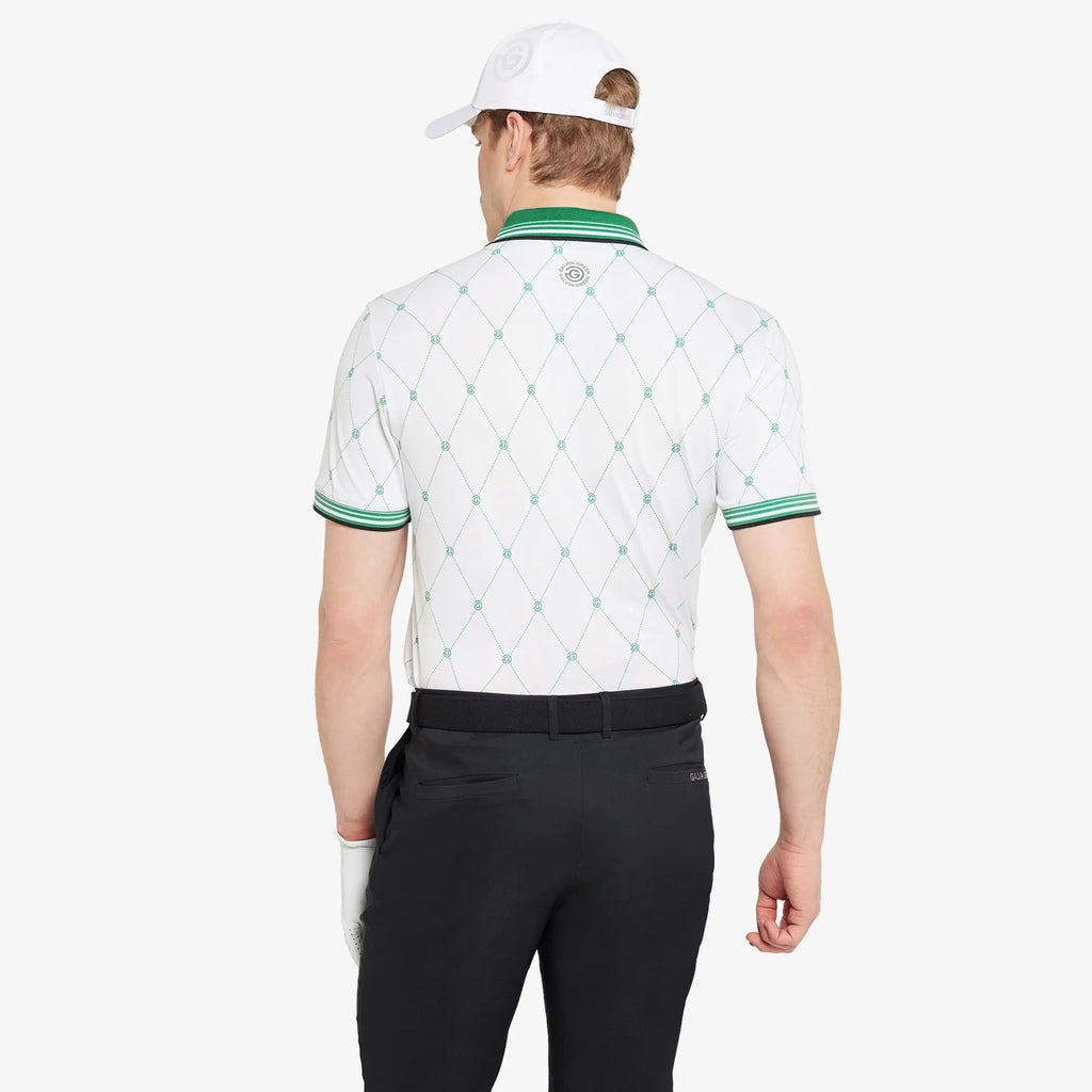 Miguel is a Breathable short sleeve golf shirt for Men in the color White/Golf Green(4)