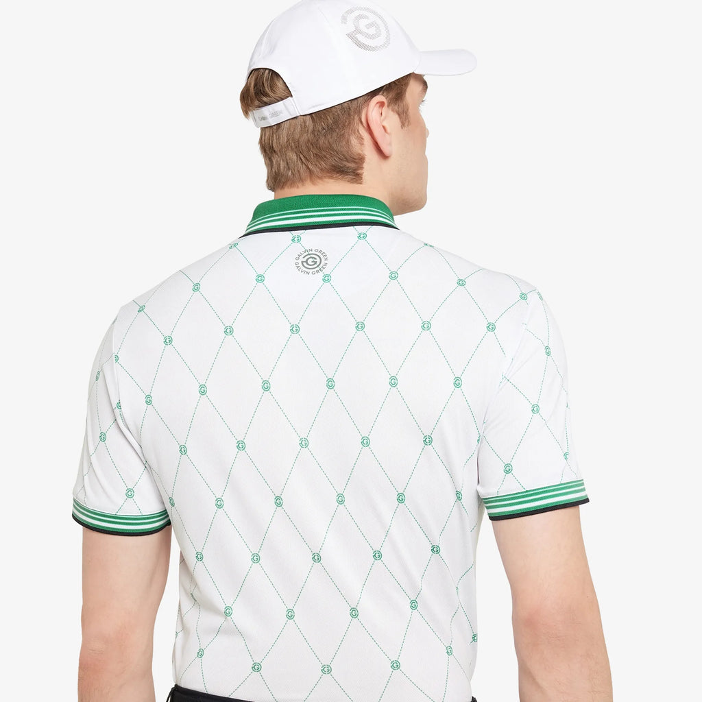 Miguel is a Breathable short sleeve golf shirt for Men in the color White/Golf Green(5)