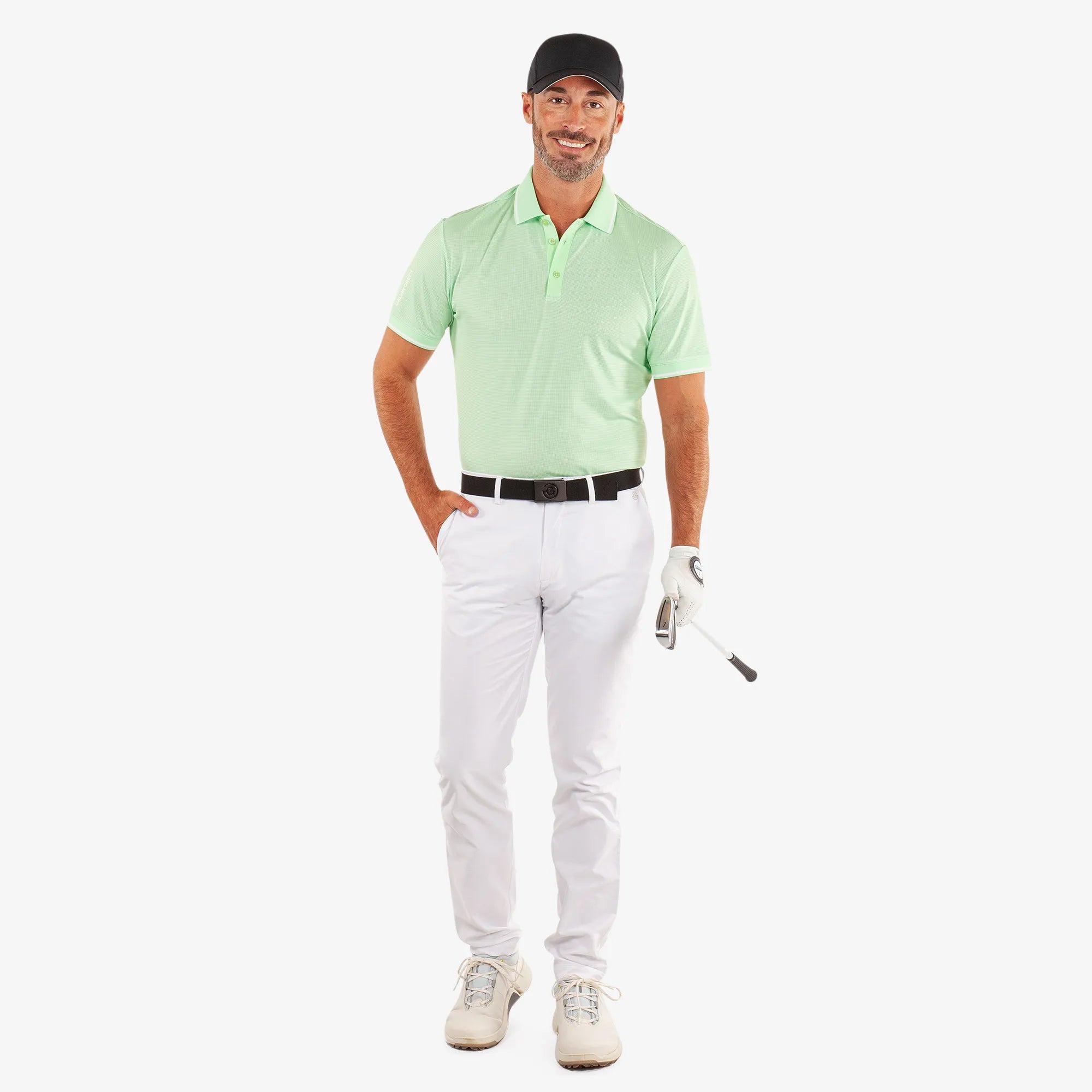 Miller is a Breathable short sleeve golf shirt for Men in the color White/Fresh Green(2)