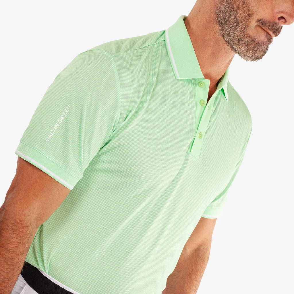 Miller is a Breathable short sleeve golf shirt for Men in the color White/Fresh Green(3)