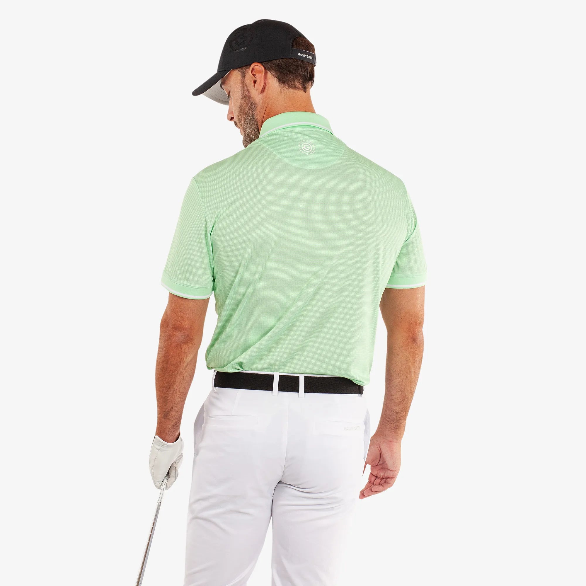 Miller is a Breathable short sleeve golf shirt for Men in the color White/Fresh Green(4)
