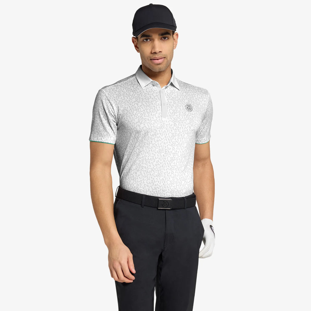 Milton is a Breathable short sleeve golf shirt for Men in the color White/Golf Green(1)