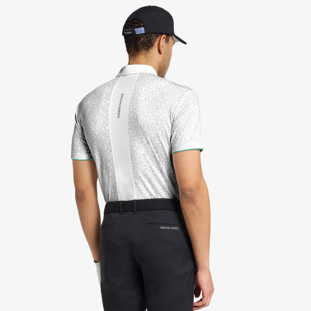 Milton is a Breathable short sleeve golf shirt for Men in the color White/Golf Green(4)