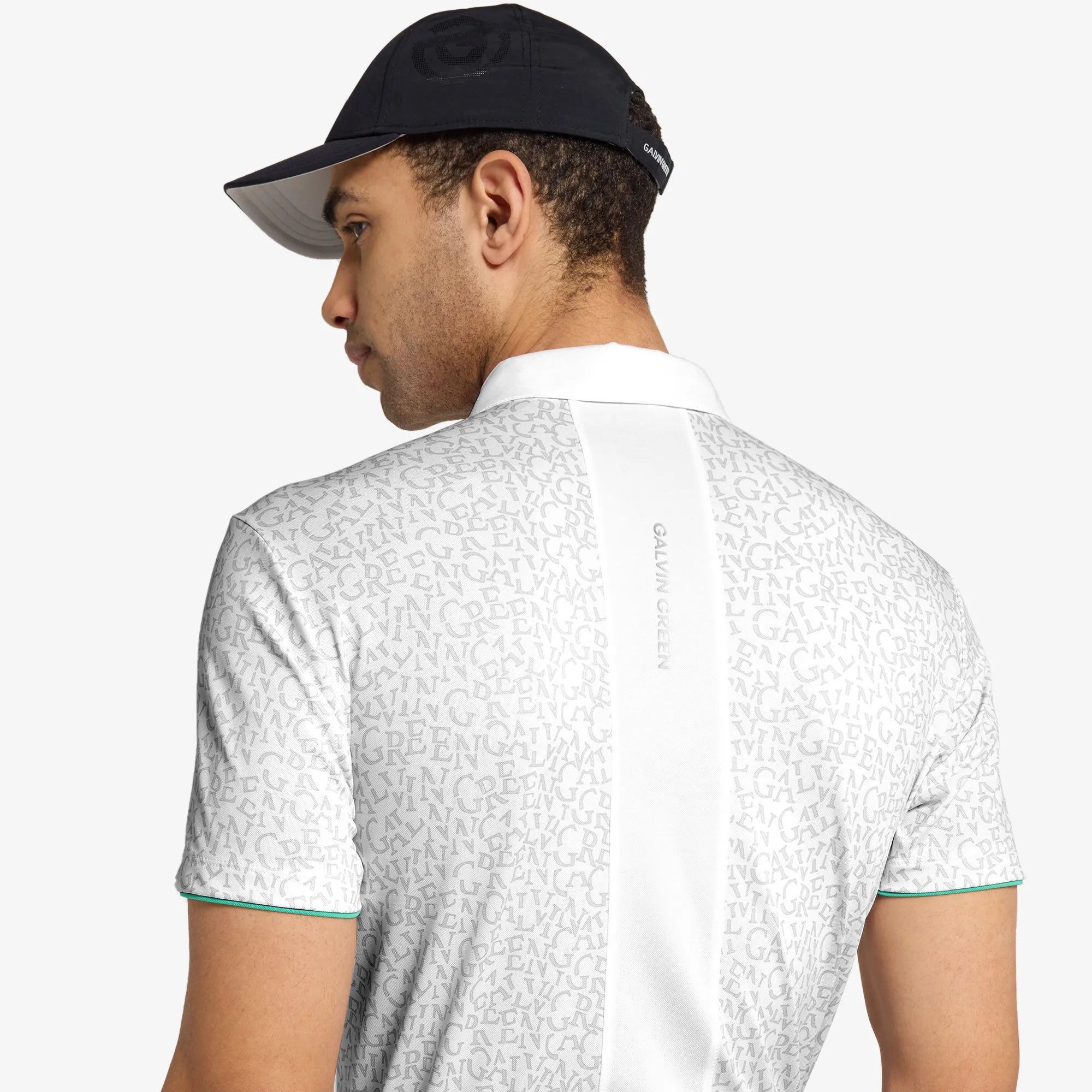 Milton is a Breathable short sleeve golf shirt for Men in the color White/Golf Green(5)