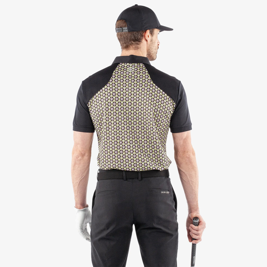 Mio is a Breathable short sleeve golf shirt for Men in the color Sunny Lime/Black(4)