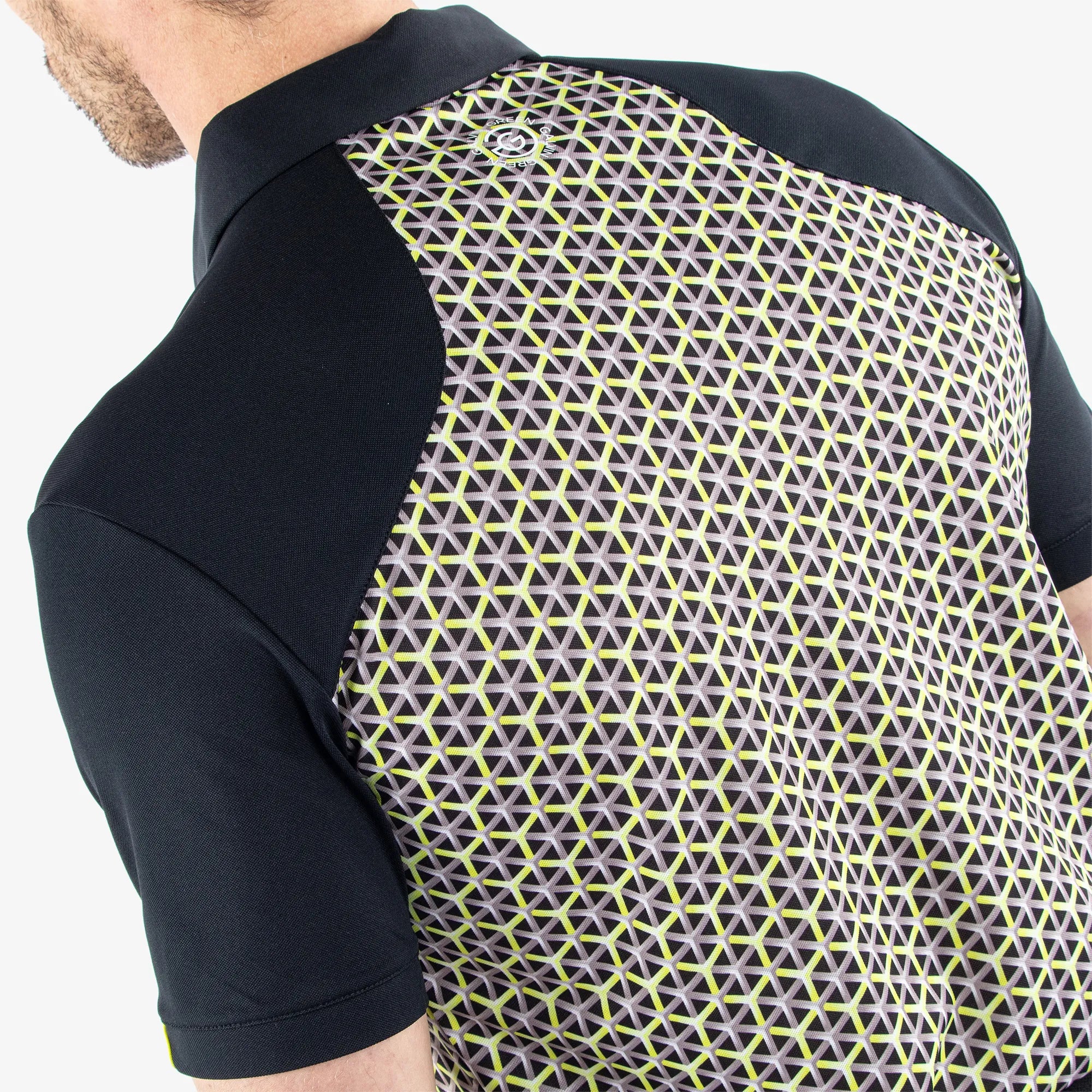 Mio is a Breathable short sleeve golf shirt for Men in the color Sunny Lime/Black(5)