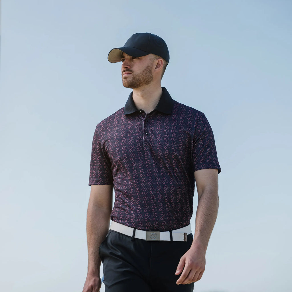 Miracle is a Breathable short sleeve golf shirt for Men in the color Camelia Rose/Navy(8)