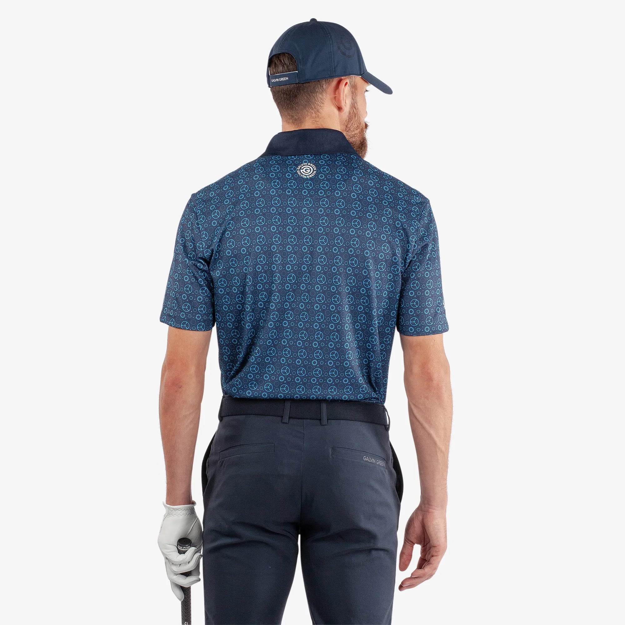 Miracle is a Breathable short sleeve golf shirt for Men in the color Aqua/Navy(4)