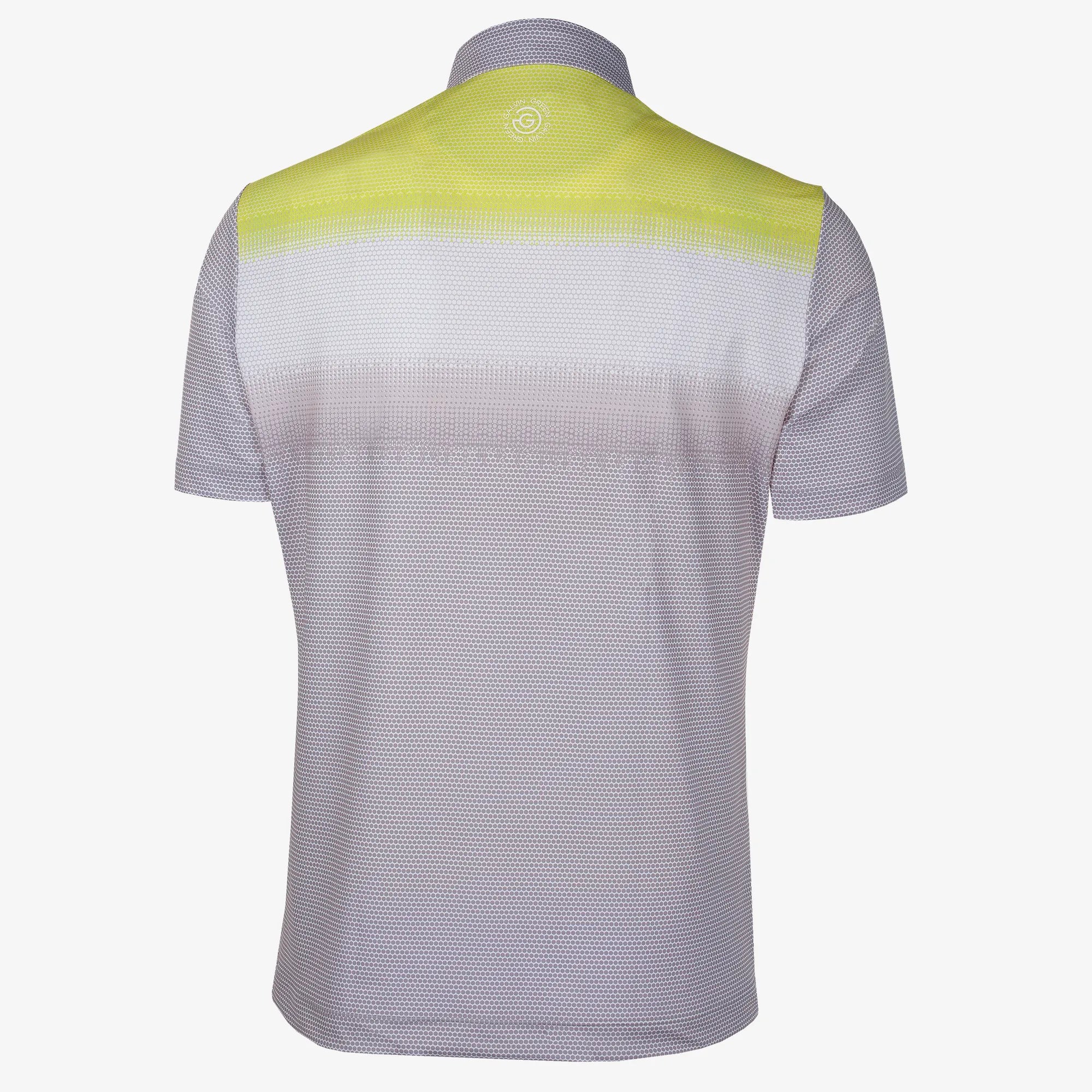 Mirca is a Breathable short sleeve golf shirt for Men in the color Cool Grey/White/Sunny Lime(8)
