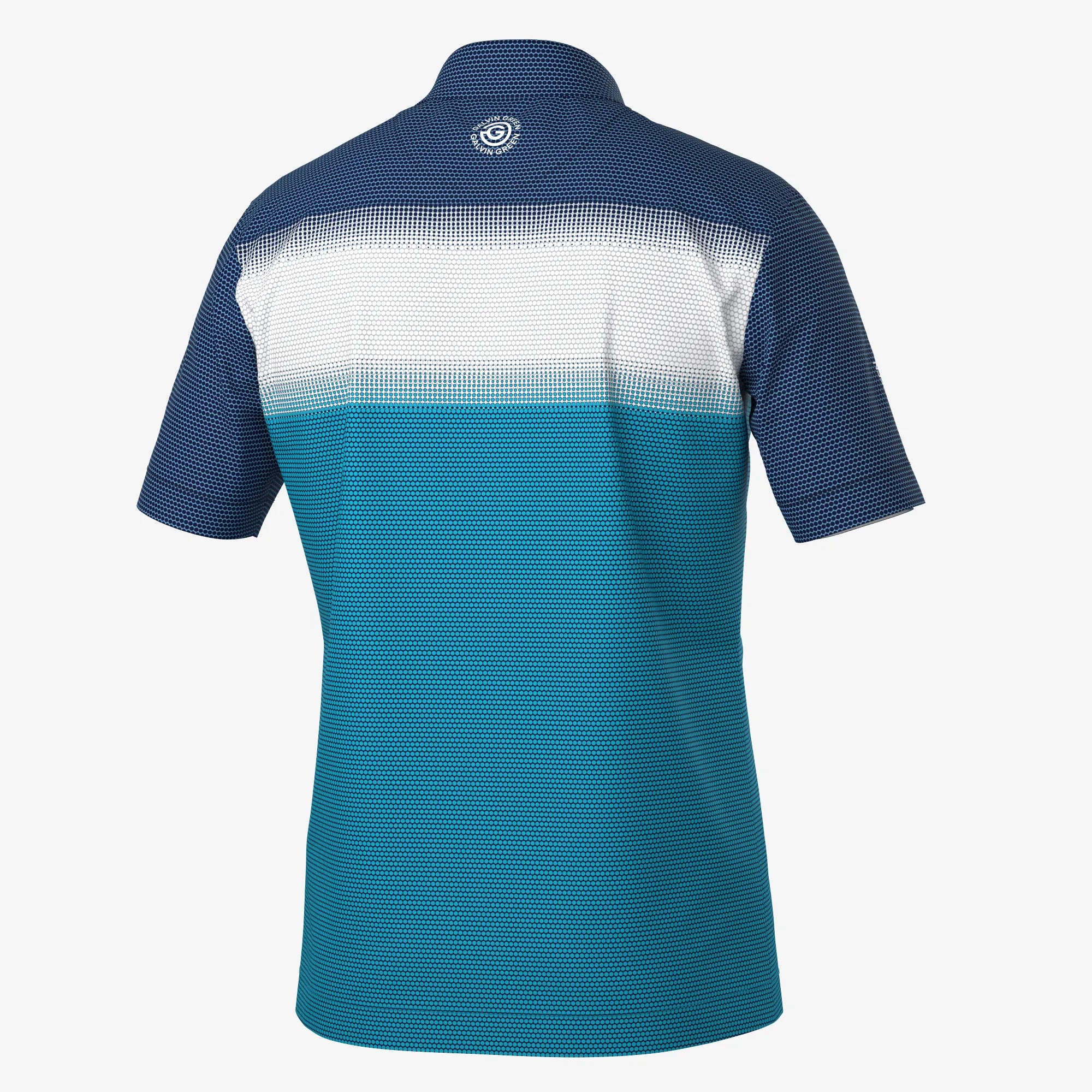 Mirca is a Breathable short sleeve golf shirt for Men in the color Aqua/White/Navy(7)