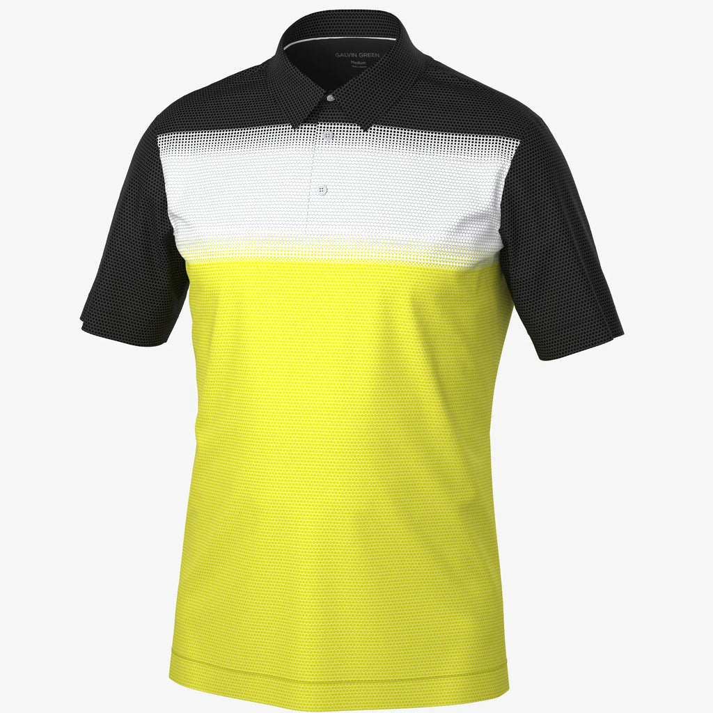 Mirca is a Breathable short sleeve golf shirt for Men in the color Sunny Lime/White/Bla(0)