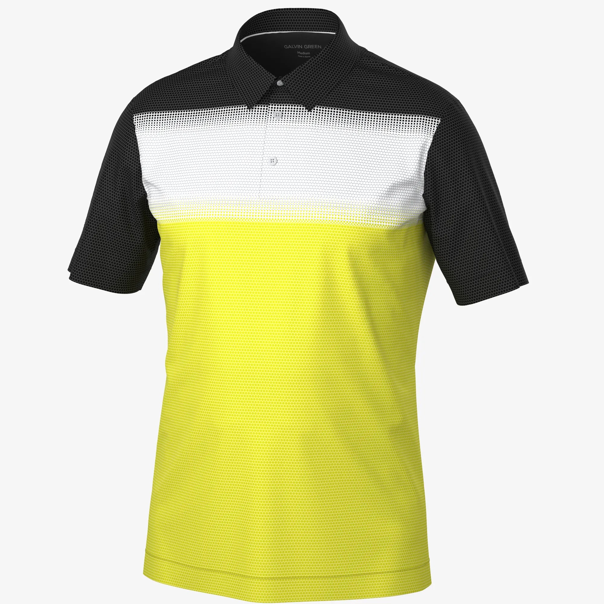 Mirca is a Breathable short sleeve golf shirt for Men in the color Sunny Lime/White/Bla(0)