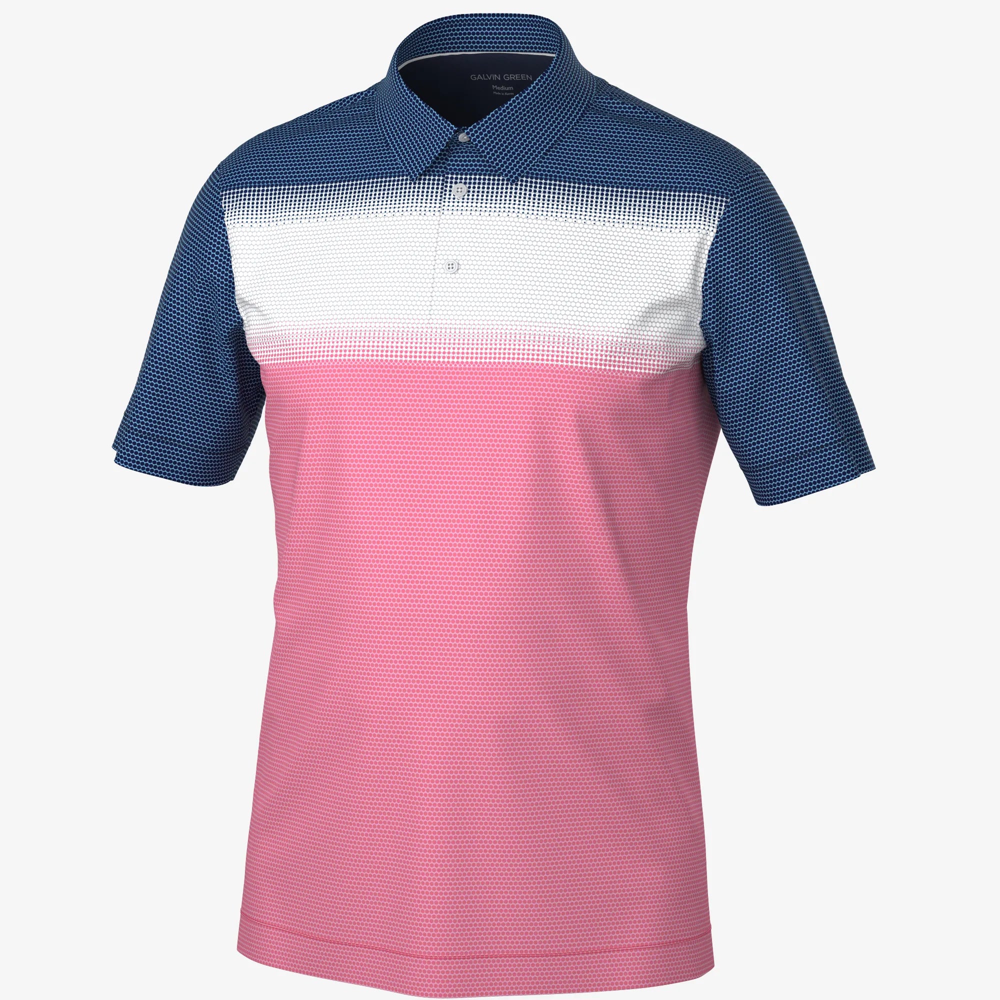 Mirca is a Breathable short sleeve golf shirt for Men in the color Camelia Rose/White/N(0)