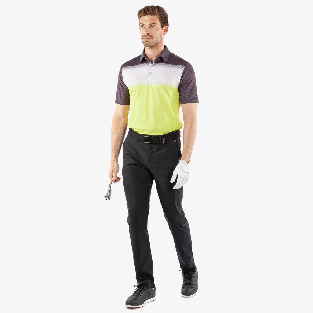 Mirca is a Breathable short sleeve golf shirt for Men in the color Sunny Lime/White/Bla(2)