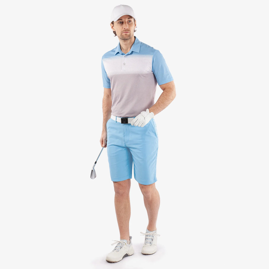 Mirca is a Breathable short sleeve golf shirt for Men in the color Cool Grey/White/Alaskan Blue(2)