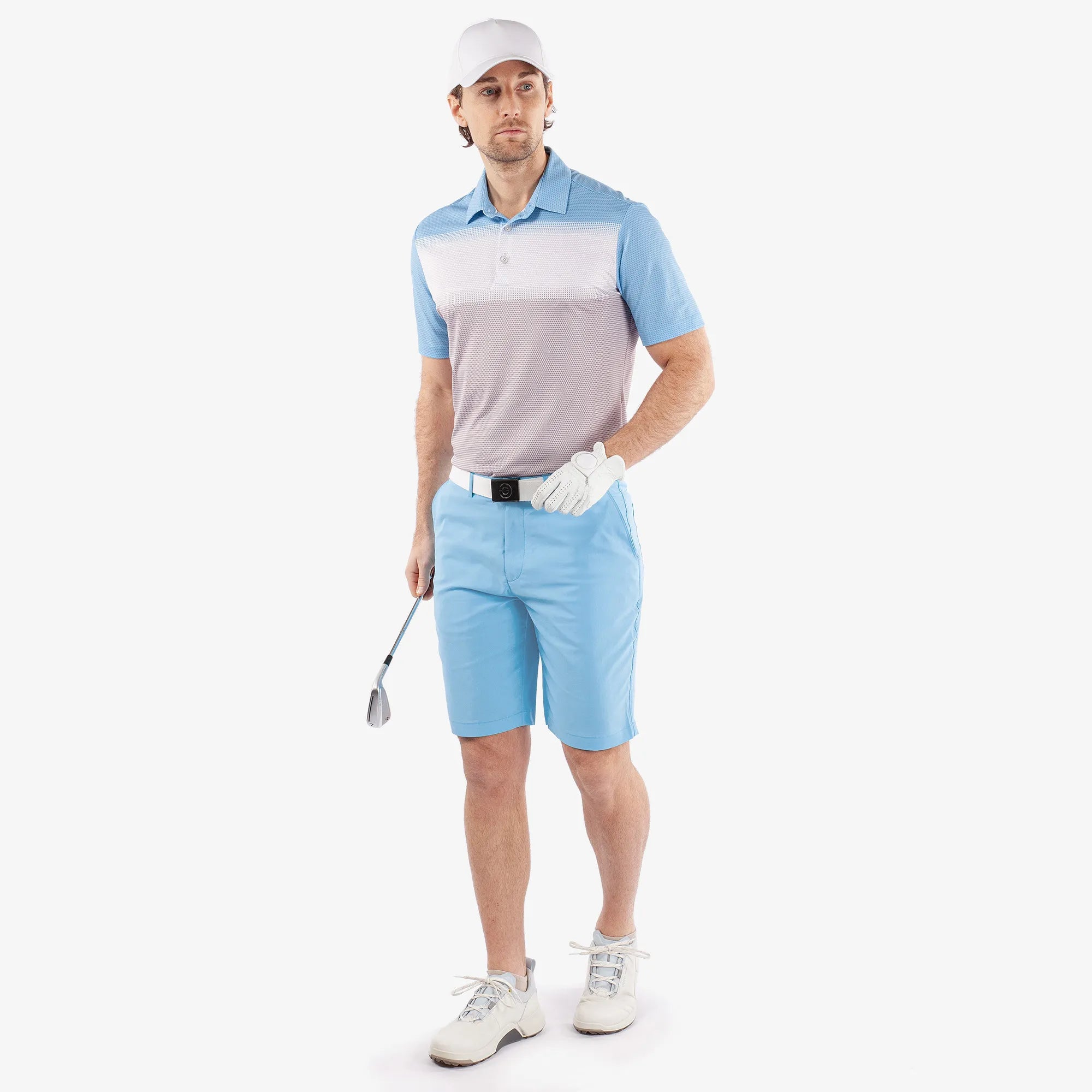 Mirca is a Breathable short sleeve golf shirt for Men in the color Cool Grey/White/Alaskan Blue(2)