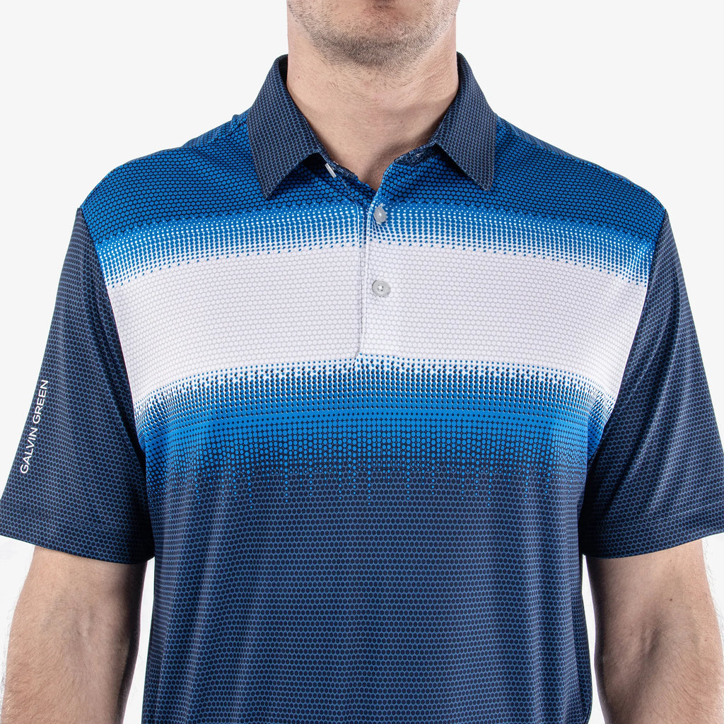 Mirca is a Breathable short sleeve golf shirt for Men in the color Navy/White/Blue (4)