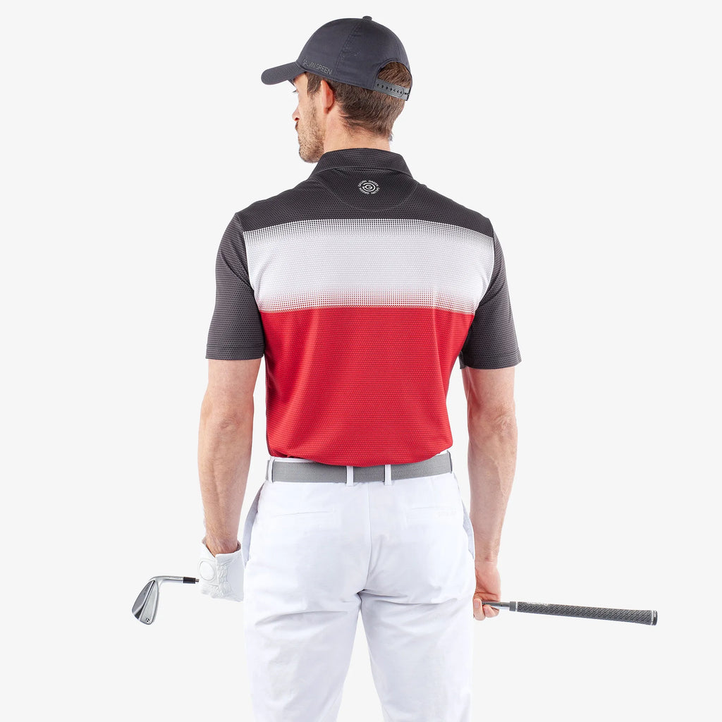 Mirca is a Breathable short sleeve golf shirt for Men in the color Red/White/Black(4)