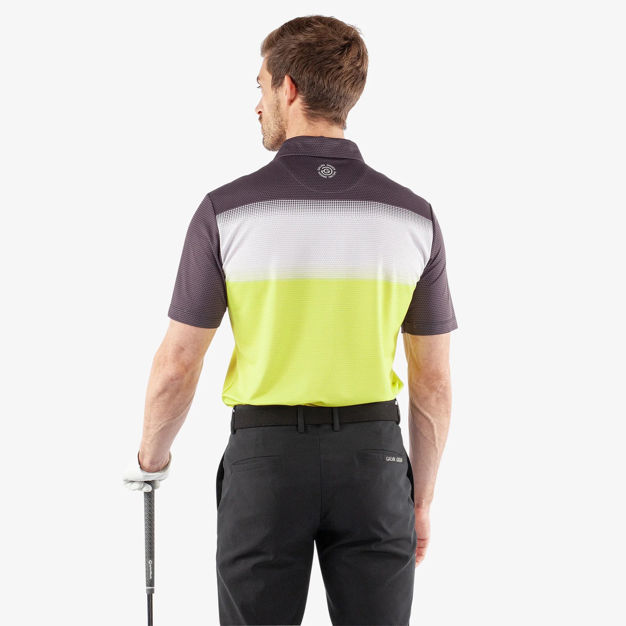 Mirca is a Breathable short sleeve golf shirt for Men in the color Sunny Lime/White/Bla(4)