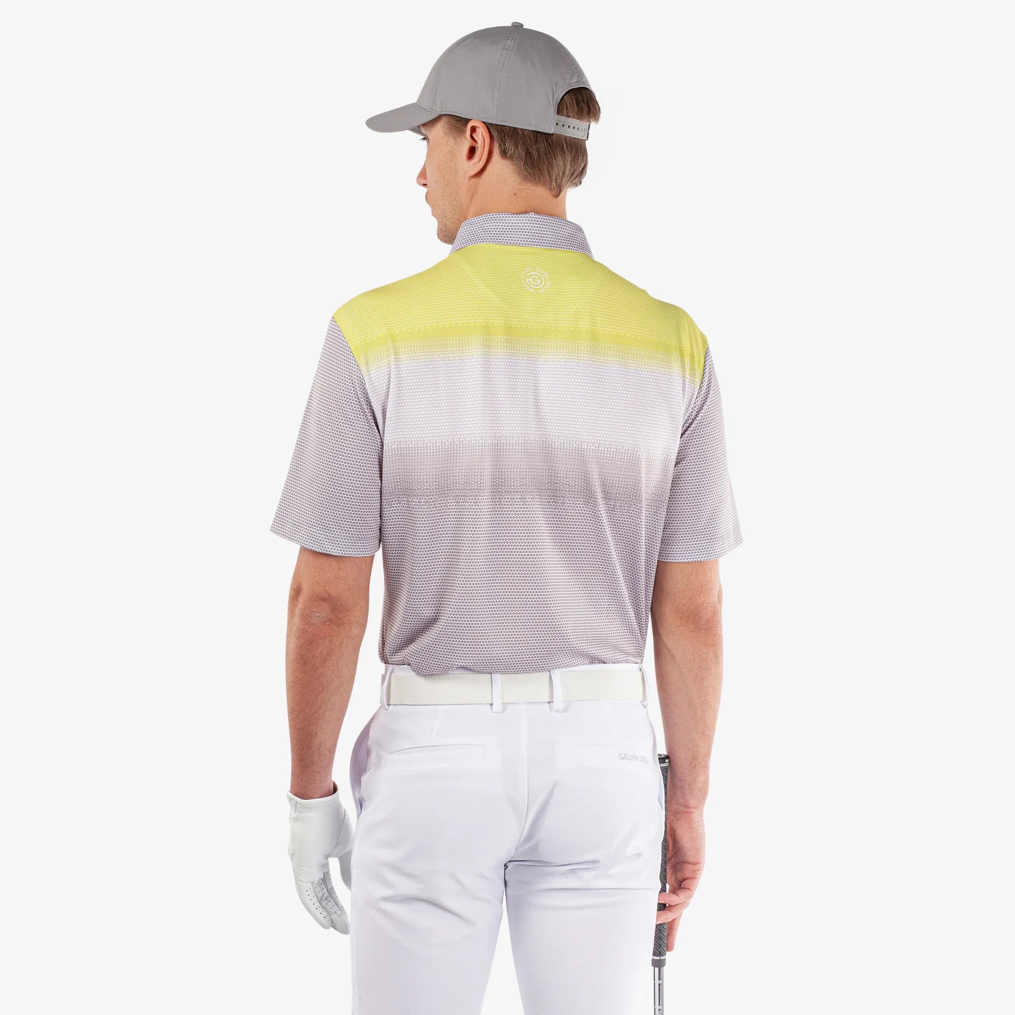 Mirca is a Breathable short sleeve golf shirt for Men in the color Cool Grey/White/Sunny Lime(5)