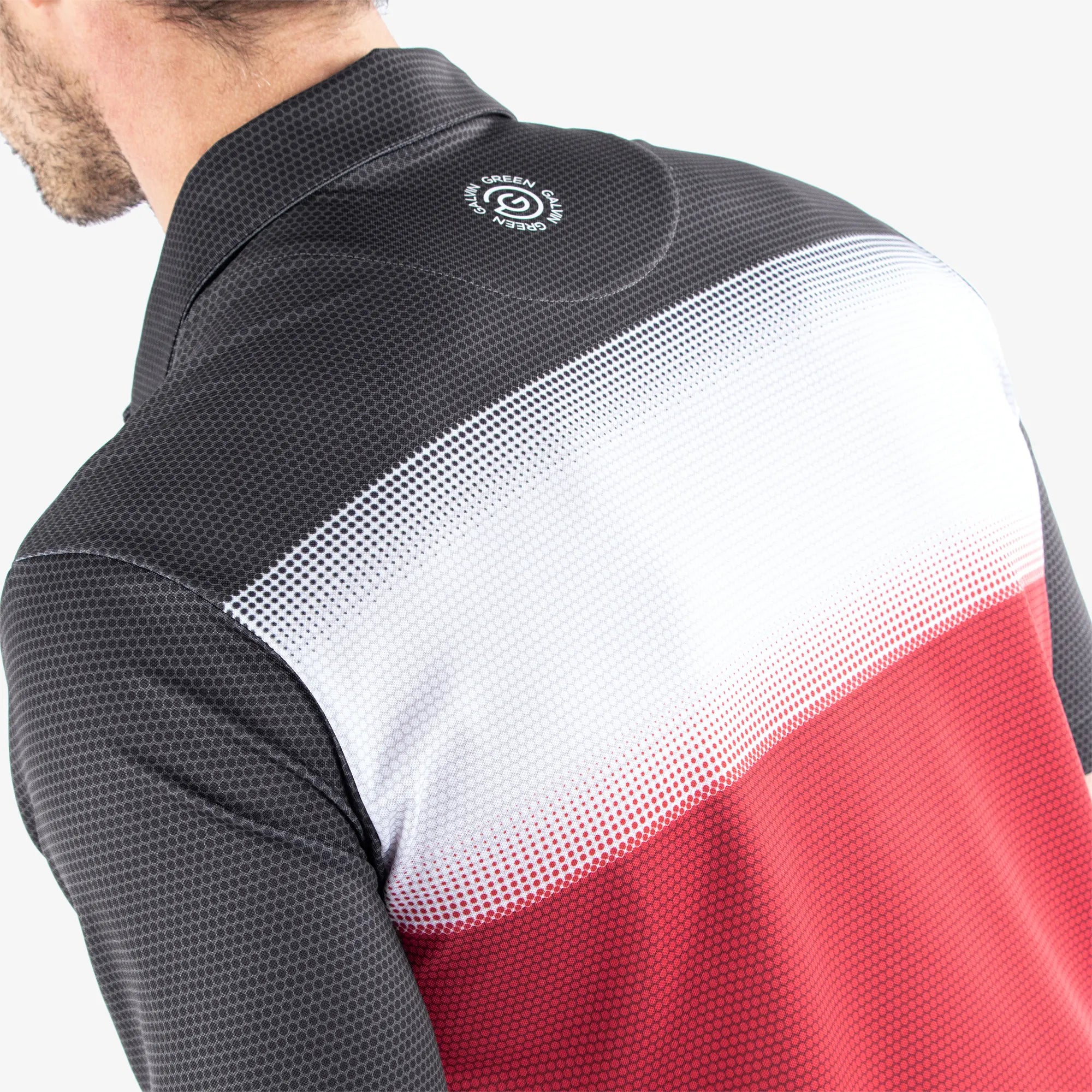 Mirca is a Breathable short sleeve golf shirt for Men in the color Red/White/Black(5)