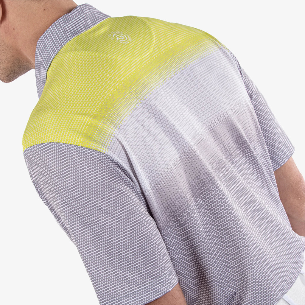 Mirca is a Breathable short sleeve golf shirt for Men in the color Cool Grey/White/Sunny Lime(6)