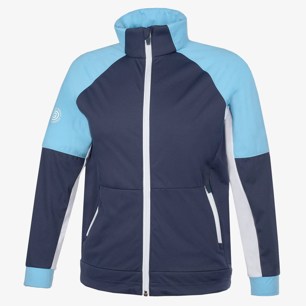 Remi is a Windproof and water repellent golf jacket for Juniors in the color Navy/Alaskan Blue/Wh(0)