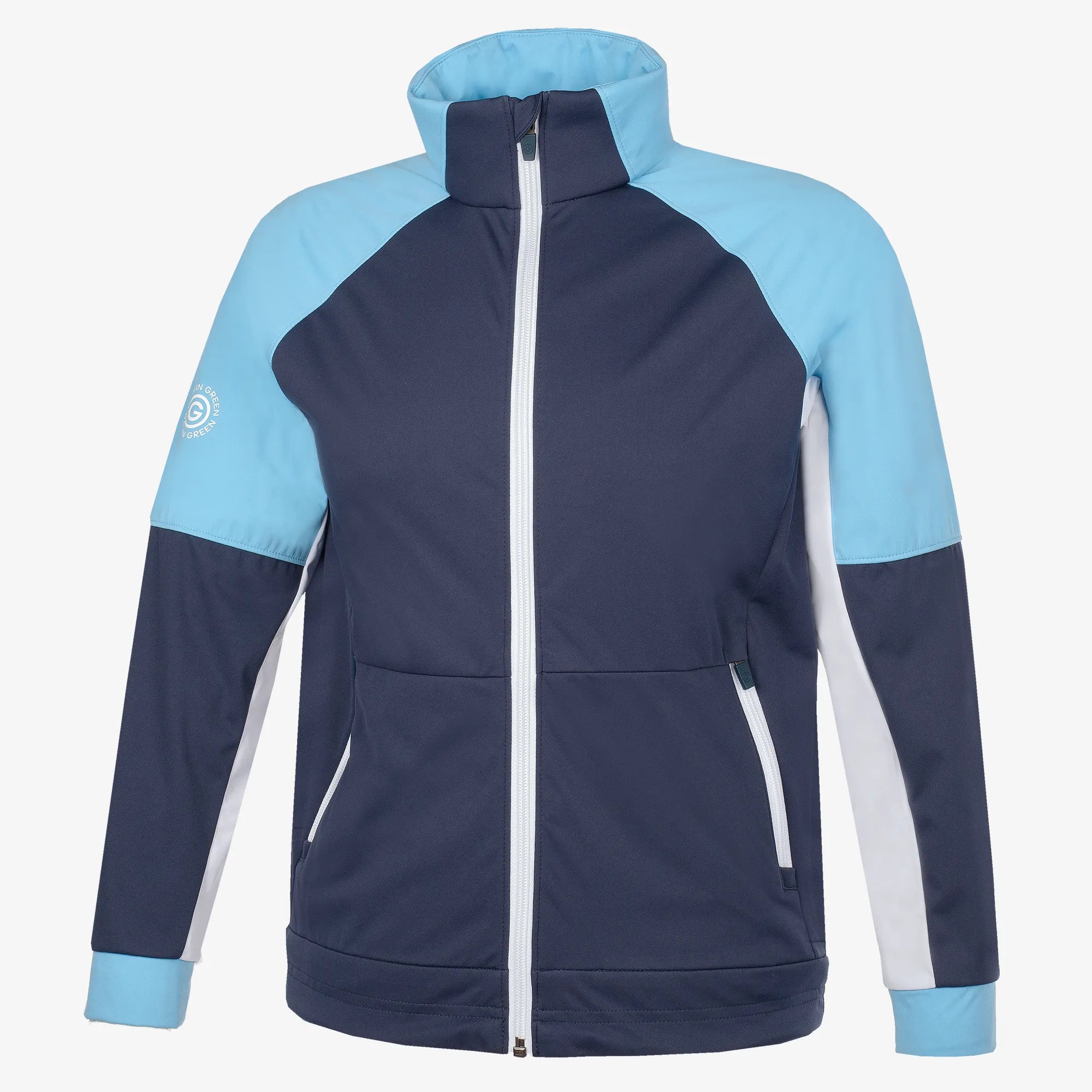 Remi is a Windproof and water repellent golf jacket for Juniors in the color Navy/Alaskan Blue/Wh(0)
