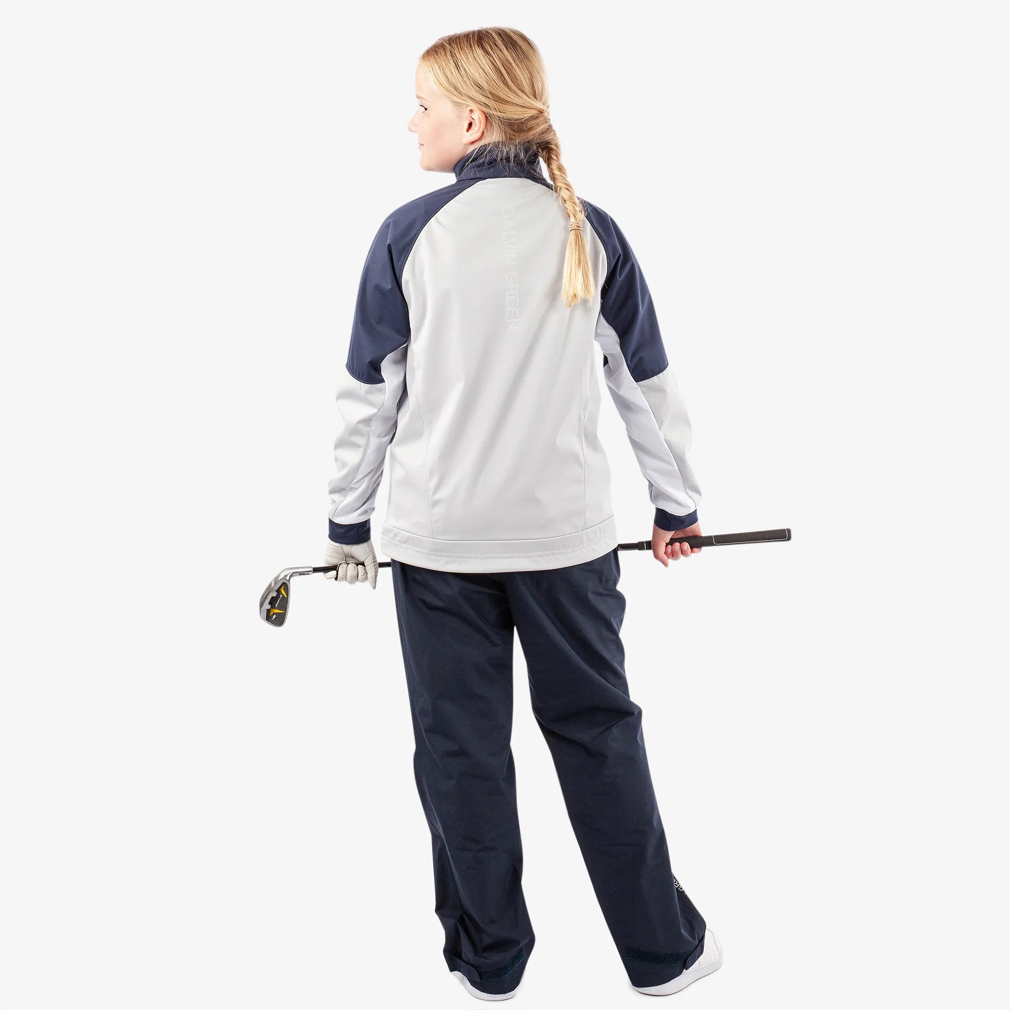 Remi is a Windproof and water repellent golf jacket for Juniors in the color Cool Grey/Navy/White(8)